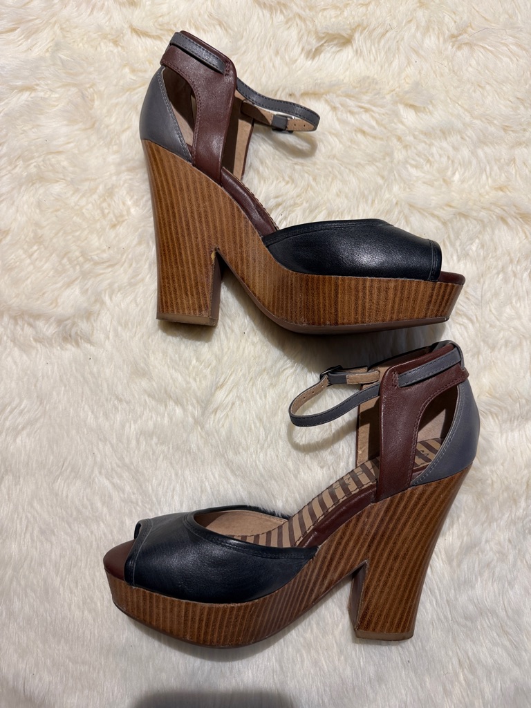 Splendid Brand Women’s Multi-Color Leather Platform Sandal - Black/Brown/Gray